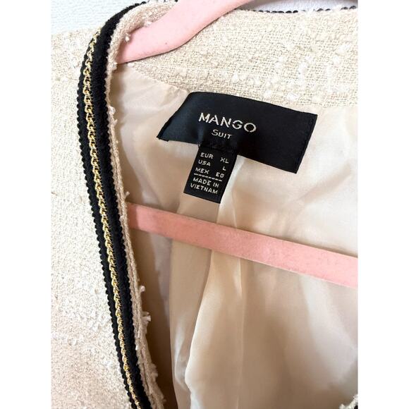 Mango Suit Sz L Jacket Cream Black Gold Trim Holiday Festive Party Classy - Picture 3 of 5